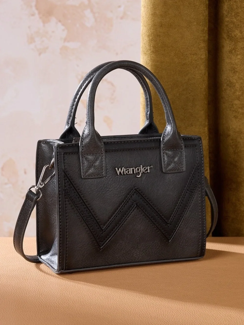 Wrangler Chevron Stitch Tote Crossbody Bag - Black